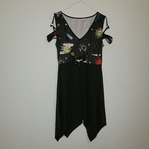 Celestial sun and moon asymmetrical black dress M